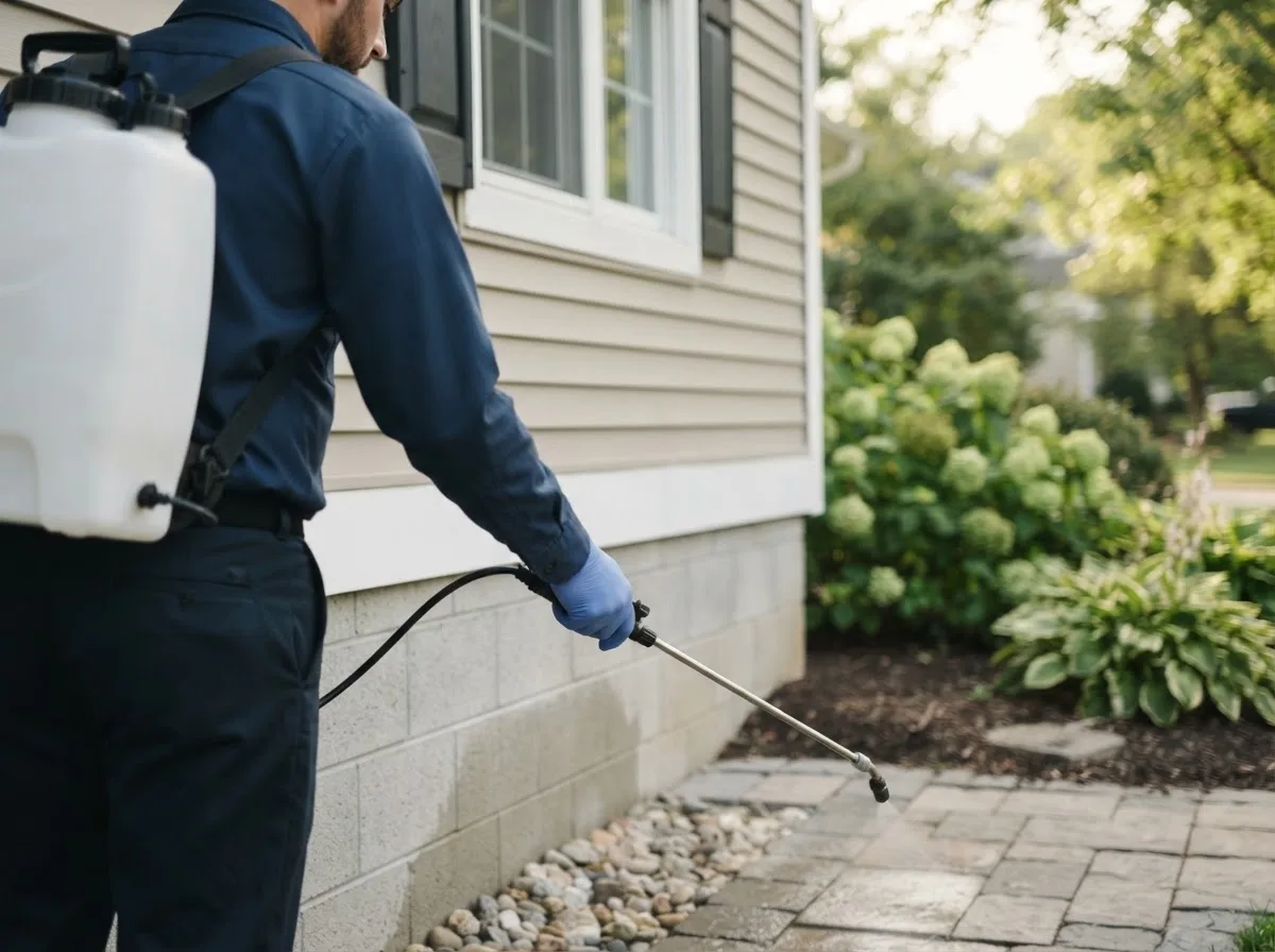 Pest control technician inspecting a home in Lockwood, MO